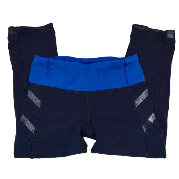 LULULEMON - blue and black color athletic capris with reflectors, size 2 - Picture 1 of 3